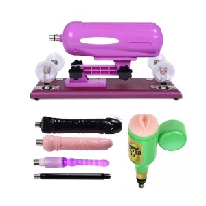 Máquina de sexo para parejas con copa vaginal y 4 accesorios de consolador en color rosa